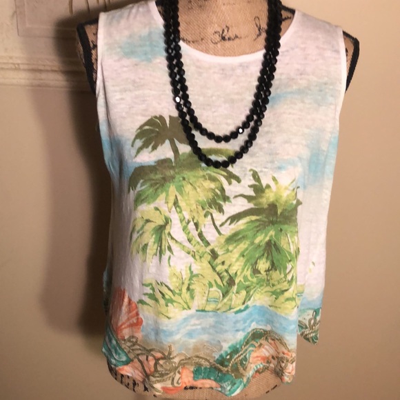J. Jill Love Tropical Island Palm Tree Linen Tank - Picture 2 of 8